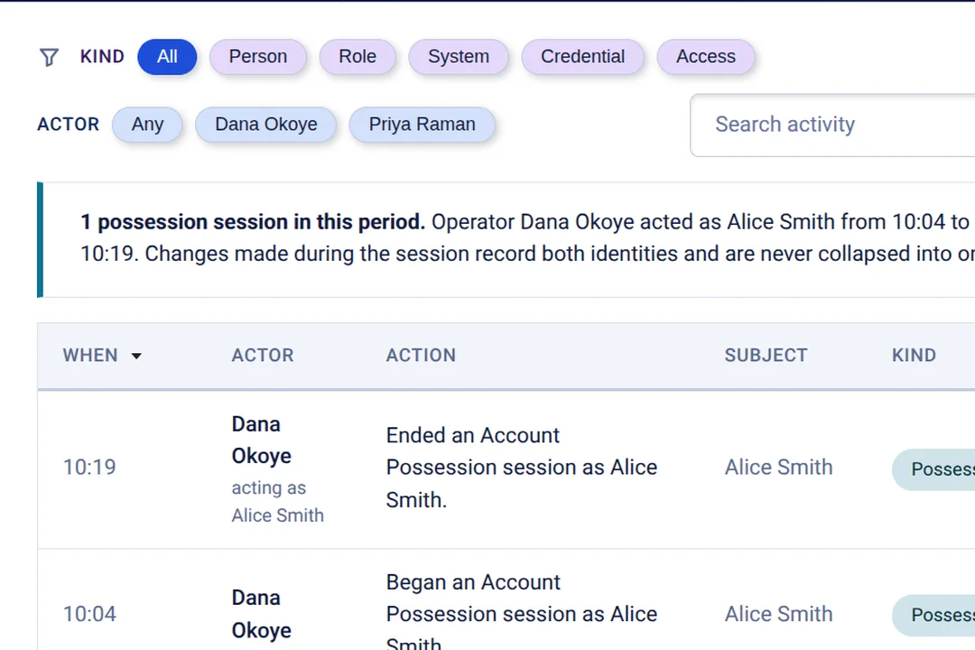 The Activity screen: what changed, and who changed it